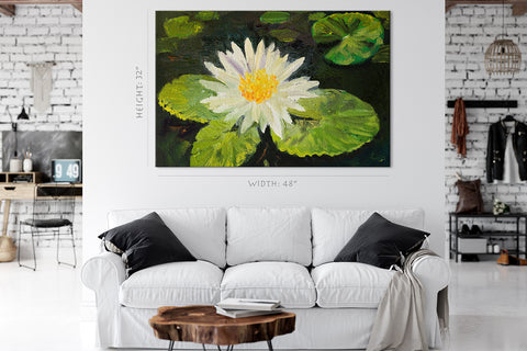 Impression sur toile - Lotus blanc, peinture à l'huile #E0860