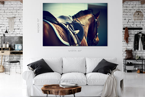 Canvas Print -  Saddle With Stirrups On A Back Of Horse #E0948