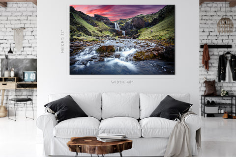 Canvas Print -  Clifbreccufossar Waterfall At Sunset, Iceland #E0498