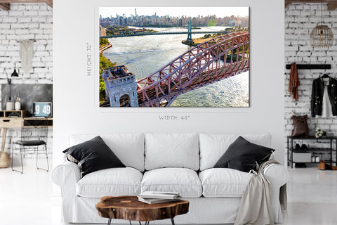 Impression sur toile - Vue aérienne du Hell Gate Bridge, New York #E0394