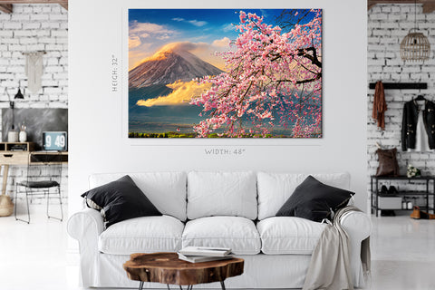 Impression sur toile - Mont Fuji et fleurs de cerisier au printemps, Japon #E0495