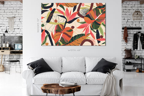Canvas Print -  Abstract Tropical Flowers And Leafs #E0889