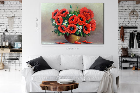 Canvas Print -  Bouquet Of Poppies In Vase #E0842