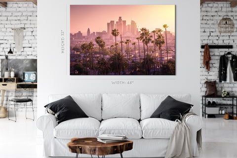 Impression sur toile - Paysage urbain de Los Angeles au coucher du soleil #E0346