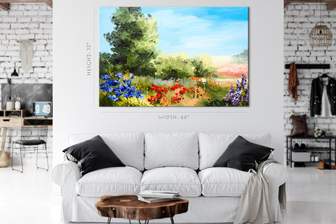Canvas Print -  Field Of Flowers, Oil Painting #E0620