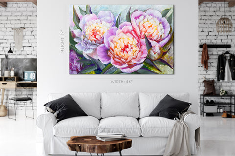 Impression sur toile - Belles pivoines, peinture à l'huile #E0795