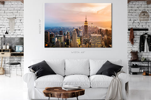 Impression sur toile - Gratte-ciel de Manhattan au coucher du soleil, New York #E0407