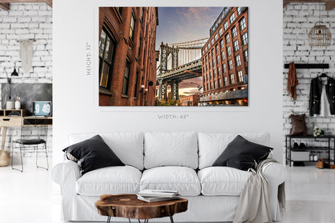 Impression sur toile - Pont de Manhattan au coucher du soleil, New York #E0404