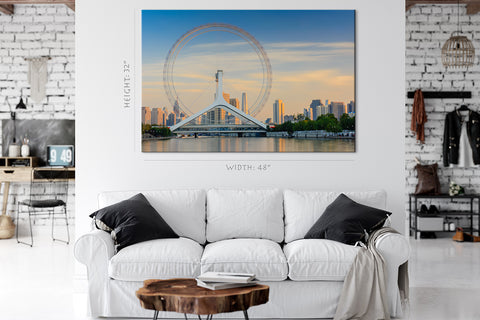 Impression sur toile - Paysage urbain de la grande roue de Tianjin #E0298