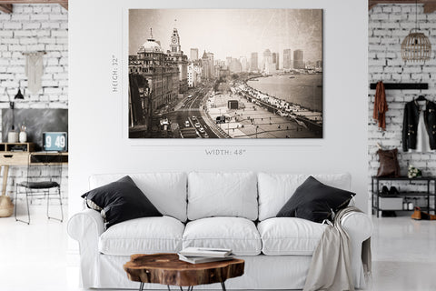 Impression sur toile - Photo vintage d'une vue le long du Bund à Shanghai, Chine #E0467