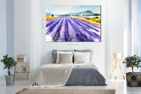 Canvas Print -  Landscape With Lavender, Watercolor Painting #E0781