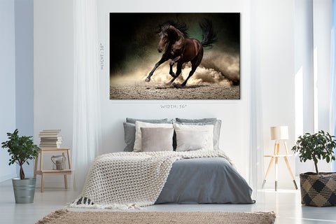 Impression sur toile - Cheval noir dans le désert de poussière #E0920