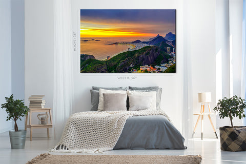 Impression sur toile - Coucher de soleil sur Copacabana et Botafogo à Rio de Janeiro #E0254