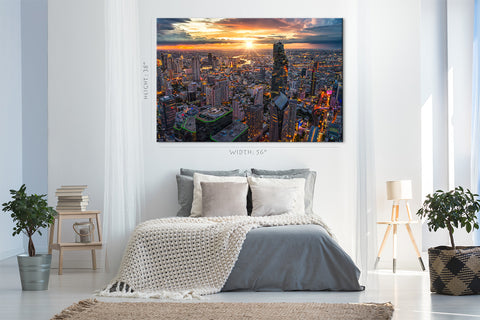 Impression sur toile - Bangkok City Downtown avec Sunset Sky #E0308