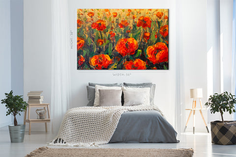 Impression sur toile - champ de coquelicots, peinture à l'huile #E0857