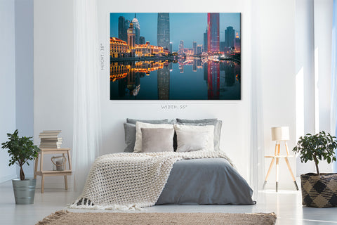 Impression sur toile - Paysage de nuit Ff Landmark Buildings In Tianjin Coastal City #E0295