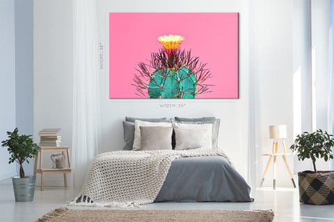 Canvas Print -  Blooming Cactus On Pink Background #E0805