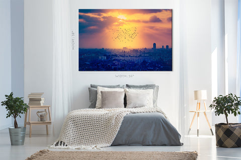 Canvas Print -  Flying Birds Over Cairo At Sunset #E0355