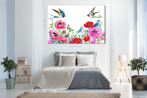 Canvas Print -  Red Poppies And Swallows #E0841