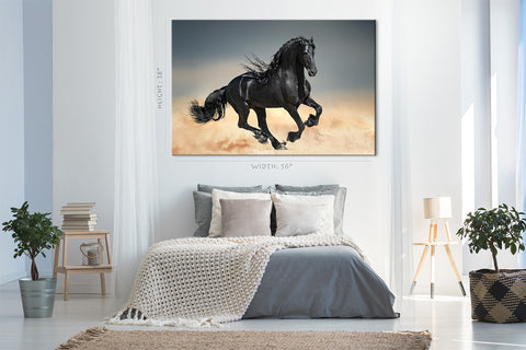 Canvas Print -  Black Friesian Horse In Desert #E0946