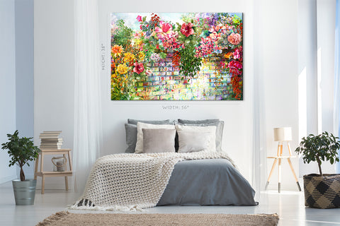 Impression sur toile - fleurs sur le mur, peinture à l'aquarelle #E0845