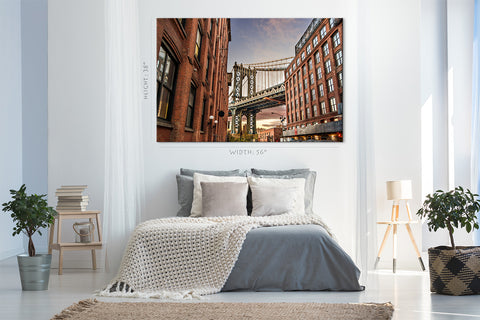 Impression sur toile - Pont de Manhattan au coucher du soleil, New York #E0404