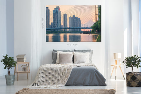 Impression sur toile - Pont du fleuve Yangtze, Wuhan, Chine #E0352