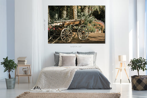 Canvas Print -  Palm Grove, Blooming Flowerbed And Wood Carriage #E0704