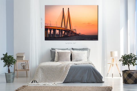 Impression sur toile - Bandra Worli Sea Link au coucher du soleil, Mumbai, Inde #E0410