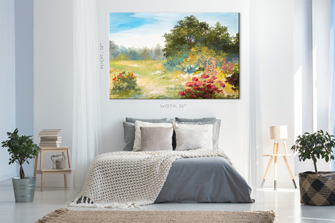 Canvas Print -  Forest And Field With Flowers, Oil Painting #E0595