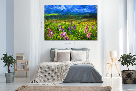 Canvas Print -  Lupines Field Landscape, Oil Painting #E0609