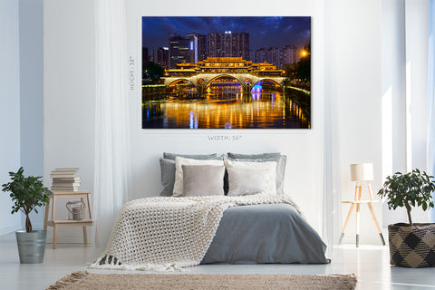 Impression sur toile - Pont Anshun sur la rivière Jin, Chengdu, Chine #E0328