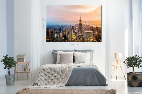 Impression sur toile - Gratte-ciel de Manhattan au coucher du soleil, New York #E0407