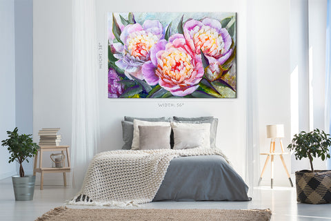 Impression sur toile - Belles pivoines, peinture à l'huile #E0795