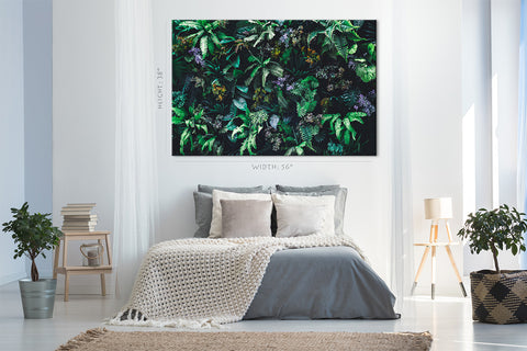 Impression sur toile - Feuilles et fleurs vertes tropicales #E0818