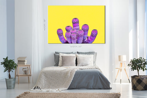 Tableau sur toile - Cactus violet sur fond jaune #E0806