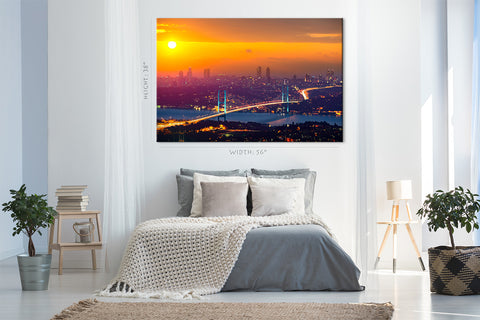 Impression sur toile - Coucher de soleil sur le pont du Bosphore Istanbul Turquie #E0289