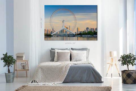 Impression sur toile - Paysage urbain de la grande roue de Tianjin #E0298