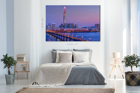 Canvas Print -  Han River And Lotte Tower Nightscape, Seoul, South Korea #E0449