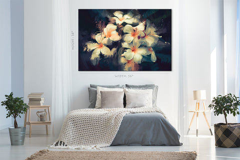 Impression Sur Toile - Fleurs Blanches Sur Fond Foncé #E0873