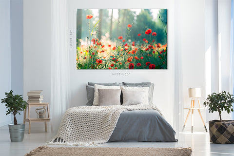 Canvas Print -  Early Morning Light At Red Poppies #E0627